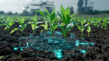 Poster - this image illustrates an advanced farming ecosystem with a focus on corn cultivation it showcases t