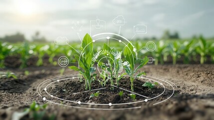 Poster - this image depicts an advanced agricultural ecosystem with healthy corn crops thriving in the field 