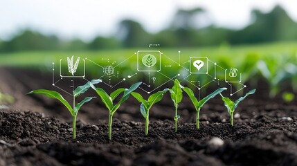 Poster - this image depicts an intelligent farming system with young plants growing in the soil the image sho