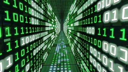 Poster - futuristic digital tunnel with glowing green binary code an immersive perspective on technology, dep