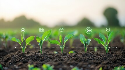 Poster - sustainable smart farming technology concept with growing crops and plants in fertile soil advanced 