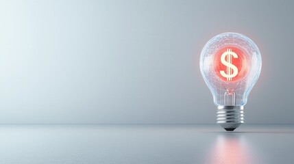 Poster - glowing dollar sign symbol illuminated inside a transparent lightbulb representing innovative busine