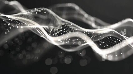 Poster - abstract digital wave of glowing particles on dark background mesmerizing motion of energy and light
