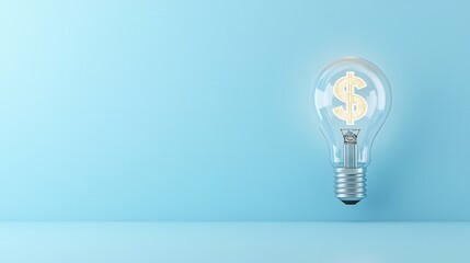 Poster - A glass lightbulb illuminated from within displaying a glowing dollar sign symbol representing the potential for financial success innovation and wealth through creative ideas and strategies