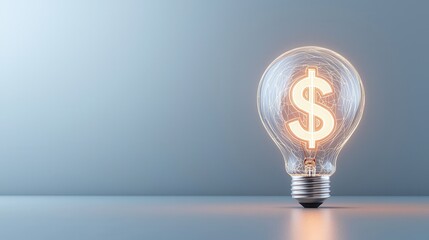 Poster - Illuminated lightbulb with the dollar currency symbol glowing inside representing economic growth financial success and the power of innovation and creativity to drive progress