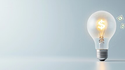 Poster - A close up view of a glowing illuminated light bulb symbolizing ideas innovation and creativity
