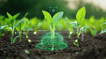 Poster - this image depicts the advanced concept of precision farming showcasing a young seedling emerging fr