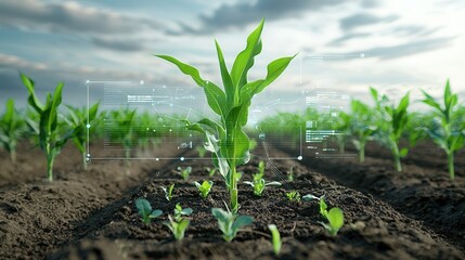 Poster - this image depicts a futuristic visualization of high tech farming showcasing advanced technology an