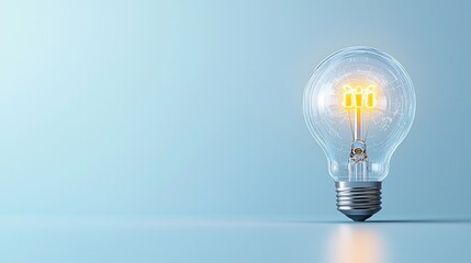 Poster - Glowing and Illuminated Innovative Lightbulb Shining Bright on a Sleek White Surface Representing Creativity Discovery and New Ideas