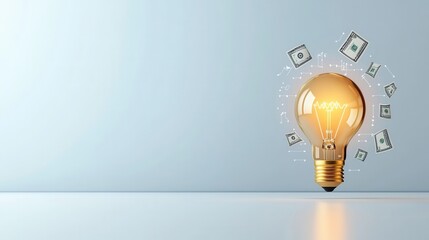 Poster - Glowing lightbulb symbolizing the power of creative thinking and innovative solutions in a modern business environment showcasing the potential for growth progress and success
