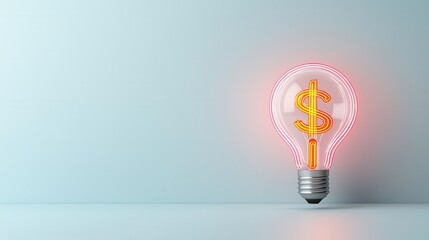 Poster - This image depicts a modern business concept with a glowing 3D light symbol in the shape of a dollar sign representing the idea of financial success growth