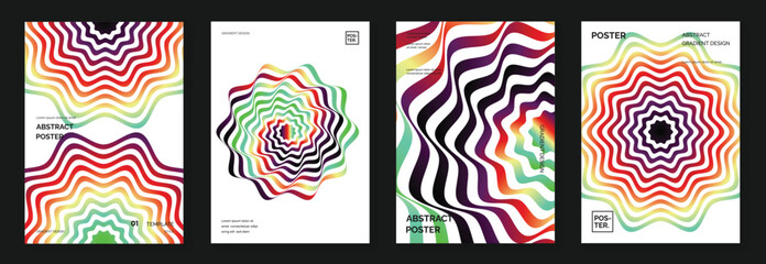 Wall Mural - abstract line wave poster background vector set. minimalist cover template with vibrant perspective 