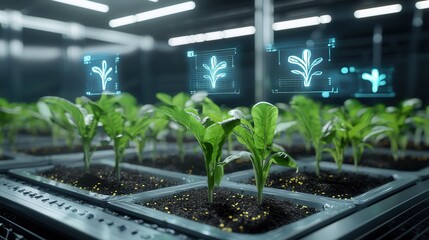 Poster - Advanced indoor agricultural setup with hydroponically grown seedlings under precision controlled environment for efficient and sustainable crop production