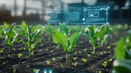 Poster - This image depicts a futuristic agricultural landscape highlighting the of advanced technologies such as intelligence data analytics