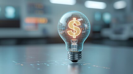 Poster - a futuristic and visually striking 3d rendering of a glowing lightbulb featuring a sleek and transpa