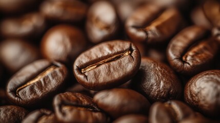 Poster - Close-up view of roasted coffee beans highlighting warm tones and a standout bean positioned for visual appeal