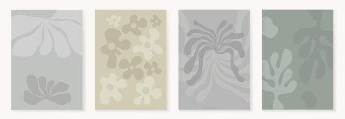 Wall Mural - set of abstract foliage poster vector. leaves, flower, organic shapes, earth tone colors, leaf branc