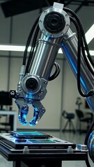 Poster - Robotic arm assembling circuit boards in hightech laboratory setting