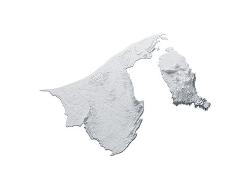 Brunei Map Gray And Shaded Relief Textured Map 3D Illustration