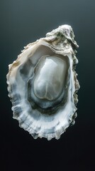 Poster - A close-up shot of a large oyster shell, great for seafood or beach-themed designs