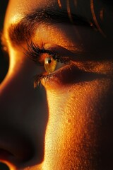 Poster - A close-up shot of a person's eye with the sun shining on it, perfect for use in images about nature, beauty, or spirituality