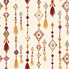 Poster - Bohemian Chic Elegant Ruched Pattern with Tassels and Macrame Accents