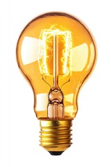Poster - A simple yellow light bulb sitting on a plain white surface