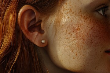 Poster - A close-up shot of a woman's face featuring distinctive freckles