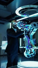 Aufkleber - Futuristic interaction with holographic robotic arm in hightech lab setting