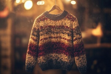 Poster - A sweater hangs from a clothing hanger in a room, ready for use or display