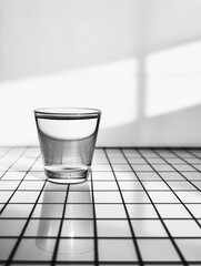 Poster - A glass of water sits on top of a tiled floor, ready to be used or enjoyed