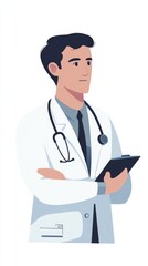Poster - A man wearing a lab coat holds a clipboard, ready for notes or data collection