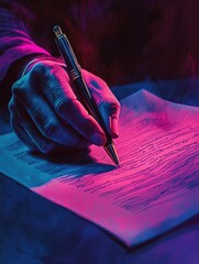 Poster - A person holding a pen and paper, focused on their writing