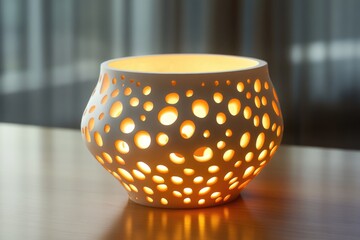 Poster - A lit candle sits on a wooden table, perfect for adding warmth and ambiance to any setting