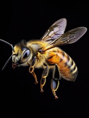 Poster - Close-up shot of a bee on a dark surface