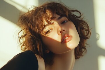 Poster - A close-up shot of a woman's face with her eyes closed, suitable for use in portraits, profiles, or intimate scenes