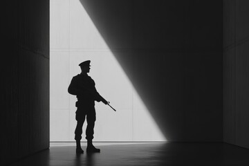 Poster - A mysterious figure holds a gun in the dark, perfect for crime or thriller scenes