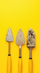 Poster - Three trowels arranged neatly on a bright yellow surface