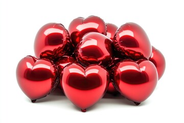 Poster - Bunch of shiny red heart shaped balloons, ideal for romantic occasions and celebrations