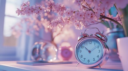 Aufkleber - A simple scene with an alarm clock and a potted plant