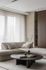 Poster - A cozy living room with a couch and coffee table