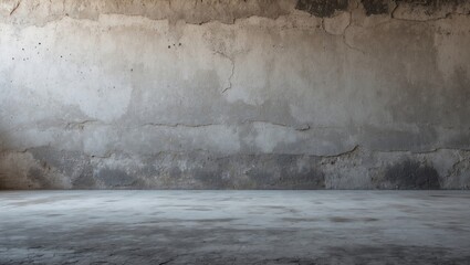 Fototapete - Neutral gray concrete wall with a textured, weathered finish and an empty floor space for copy, ideal for backgrounds or presentations.