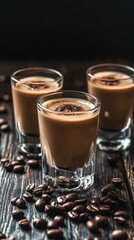 Poster - A still life of three coffee cups and coffee beans on a table