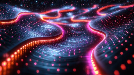 Fototapete - Luminous pathways through a digital nebula a vibrant network display