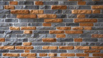 Leinwandbilder - Gray and orange stone brick wall texture with alternating horizontal and vertical patterns, perfect for backgrounds and design projects.