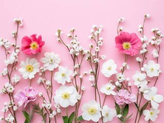Poster - A bouquet of white and pink flowers on a pink background