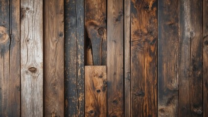 Poster - Rustic wooden planks in rich browns and subtle grays arranged vertically for a vintage decorative wallpaper or backdrop design.