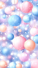 Wall Mural - colorful display of christmas ornaments hanging from the ceiling. the ornaments are of various sizes