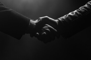 Poster - Two individuals shaking hands in a formal setting, representing a business partnership or agreement