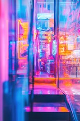 Poster - A blurred image of a city street at night with neon lights